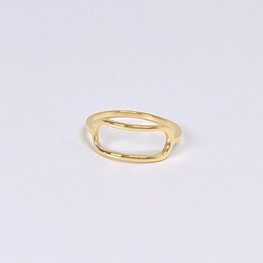 Dainty Oblong Hollow 18K Gold Plated Ring